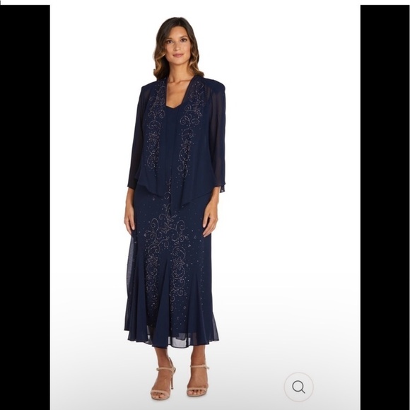 NWT R & M Richards beaded V-neck Two-piece dress black - Picture 1 of 16